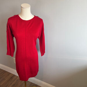 Dex Women's 3/4 Sleeve w/ Zipper Detail Red Tunic Knit Sweater SZ S